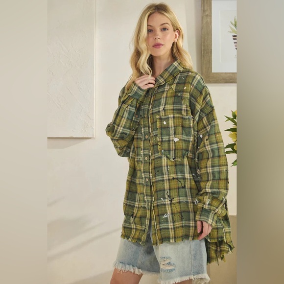Evan Washed Plaid Button Long Sleeve Top